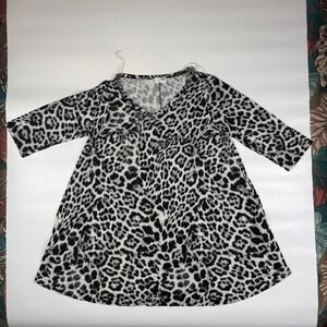 Rae Mode Tunic Dress Women's 3XL Black White Leopard Print Stretch 3/4 Sleeve